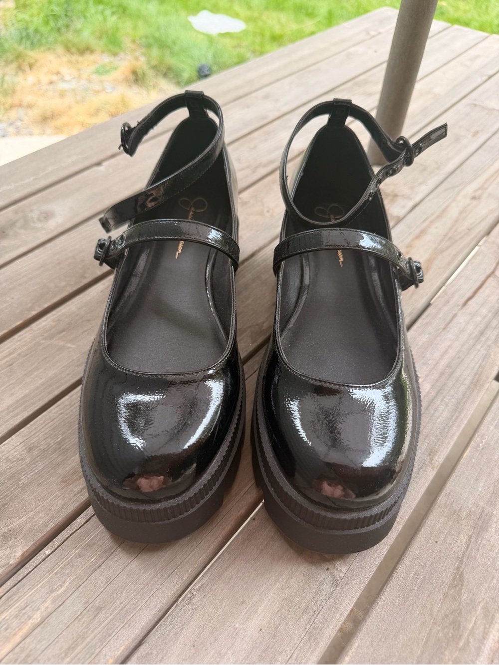 Patent Mary Jane Platform Flats in Black